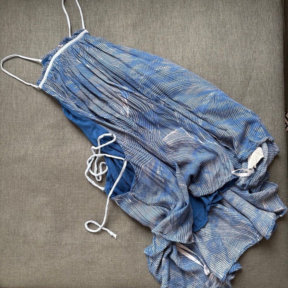 Free People Blue Pattern Pleated Tunic Top